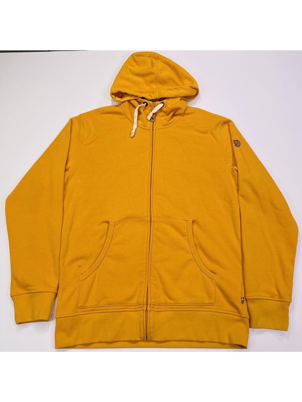 Fjallraven Ovik Fleece Hoodie Sweatshirt Full-Zip Yellow Sweater Men Sz L Logo